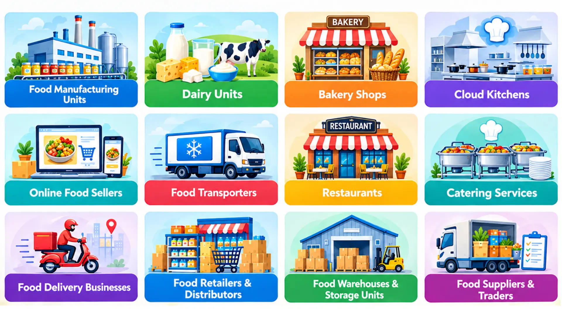 Types of food businesses requiring FSSAI registration or license